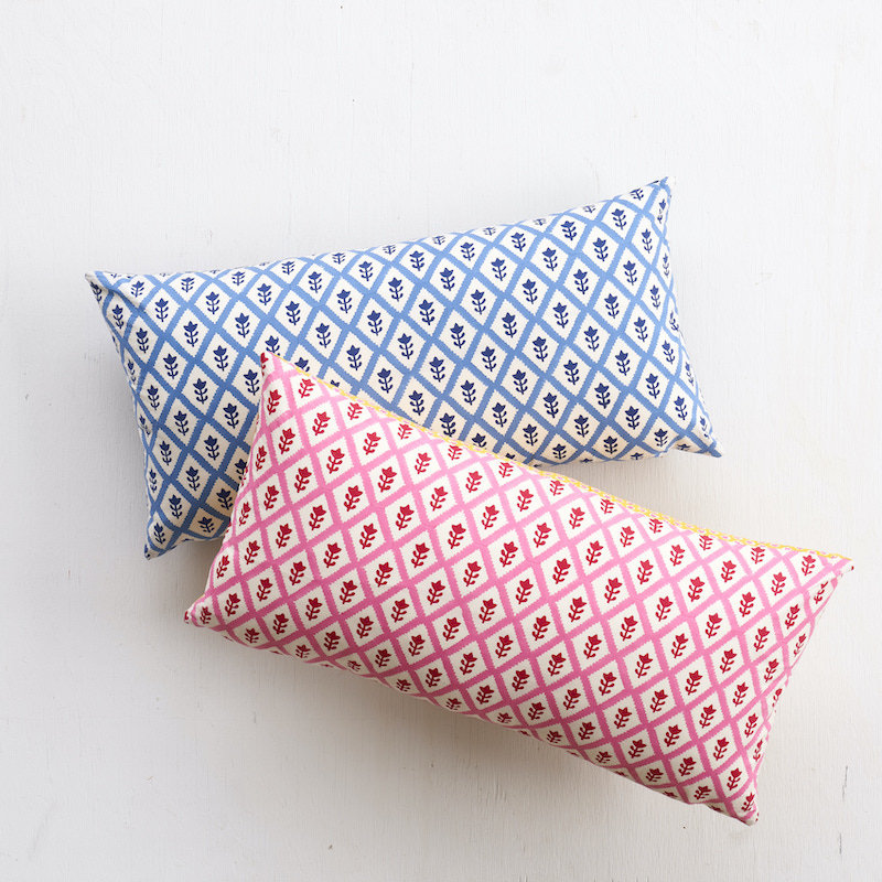Bagru & Buti Pillow, 12" x 24", Pink/Yellow