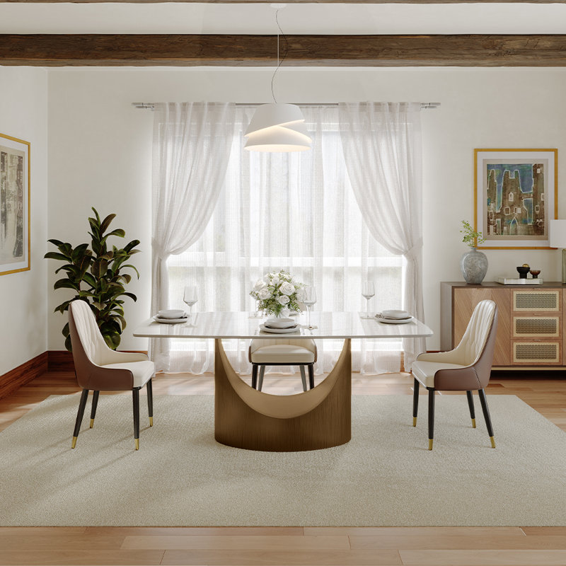  Modern Rectangular Sintered Stone Dining Table with Pedestal Base, 62.99" L x 35.43" W, Matte White
