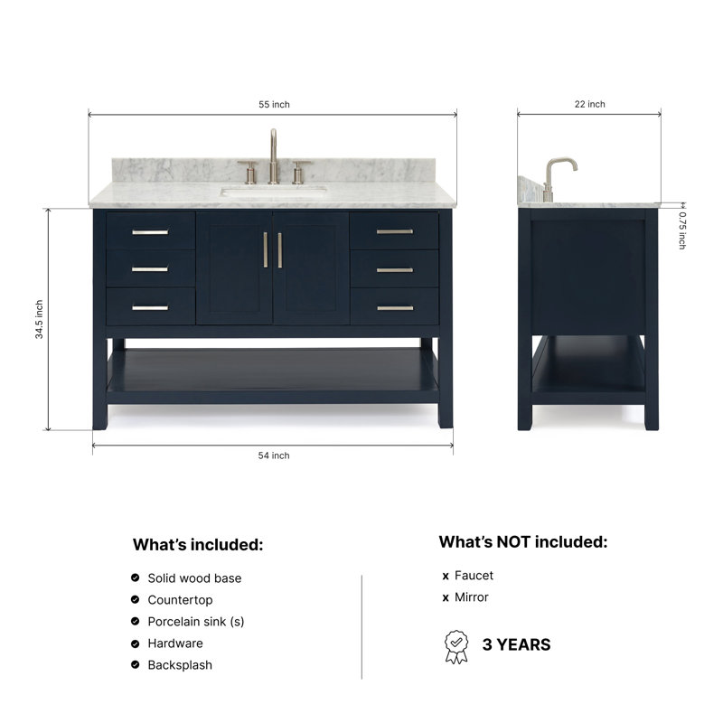 Magnolia Bath Vanity Rectangular Basin S061SCW2R, Rectangular, Midnight Blue, 55"