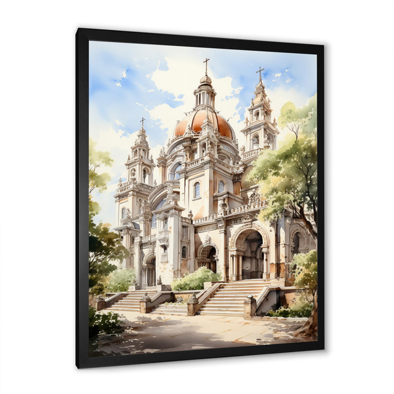 Yamileth, beige, vert, Mexique, cathédrale de Pueblas, architectural, Cadre photo noir, H 20 po x l 12 po x P 1 po