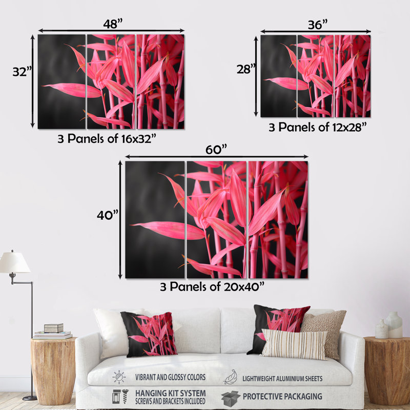 Pink Black Bamboo Garden III - Bamboo Wall Art Set, Sans cadre, H 40 po x l 60 po