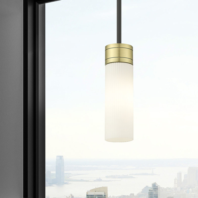 Ballston - Maliyah - Mini-luminaire suspendu 1 tige 3 po avec abat-jour H 8 po - Finition laiton brossé - Abat-jour tourbillon déco