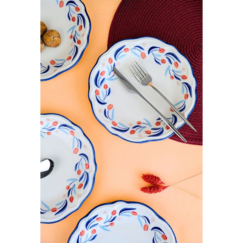 Ensemble d'assiettes à dessert élégantes (4 pièces), 8,3 x 8,3 x 0,8 pouces | 100% en porcelaine, va au lave-vaisselle et au micro-ondes | Parfait pour le divertissement et l'utilisation quotidienne, design élégant et durable pour toute table