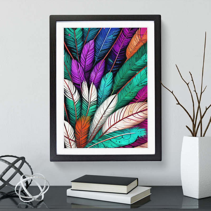 XV1022-4924X Vibrant Feathers No.5 - Print, White, Black Framed Paper, 36cm H x 27cm W