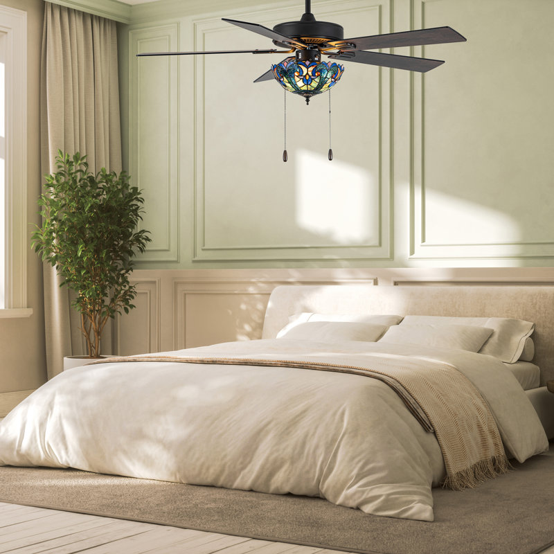 52"W Halston Indoor Tiffany Stained Glass Oil Rubbed Bronze Ceiling Fan With Remote Control