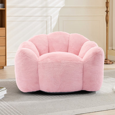 Fauteuil rose pour adulte, rembourré de mousse haute densité, de fausse fourrure, sans installation, base antidérapante, pour fauteuil de chambre confortable, compression Lotus, anneau de traction, assemblage, tissu, dessous, vie idéale