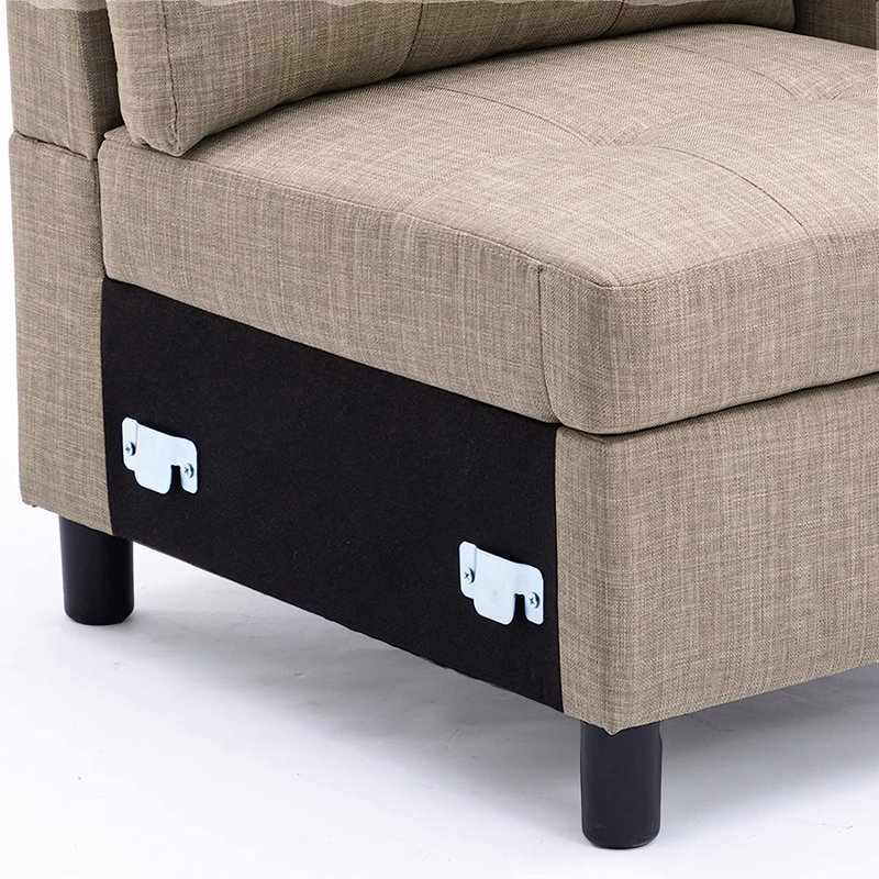 3 Seats Modular Sofa With Ottoman L-shape Couch For Living Room Bedroom Small Space, Light Gray