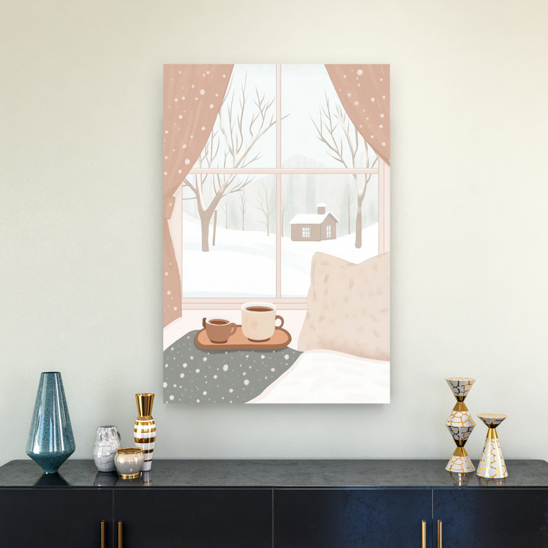 «Cozy Winter Window Peaceful Serene Abstract Landscape Winter», reproduction d'art mural, H 36 po x l 24 po