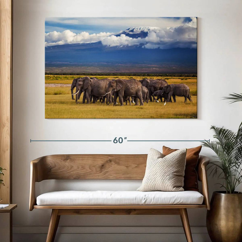 Éléphants près du mont Kilimandjaro, H 34 po x l 51 po