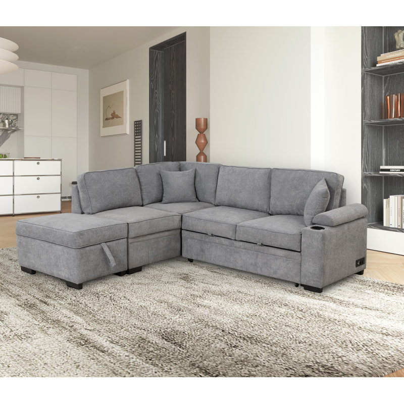 Shanet 87.4'' Velvet Sleeper Sofa, Gray Velvet