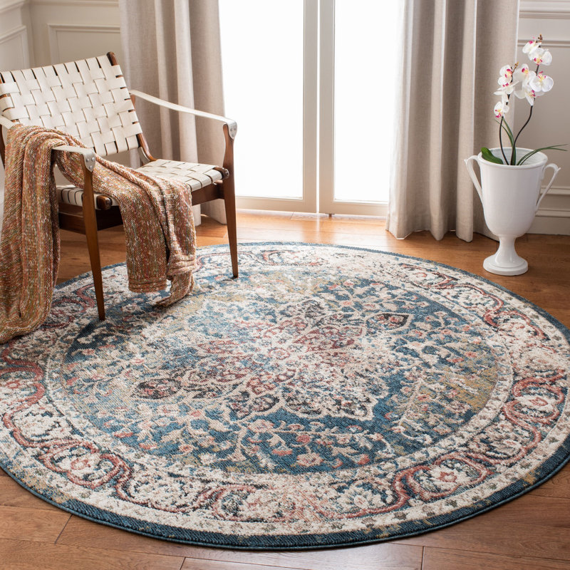 Tapis turquoise Cooksey, Rond 6 pi 7 po