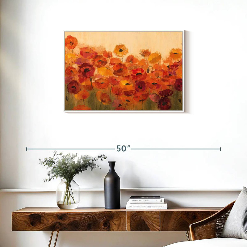 Coquelicots vibrants d'été, Cadre flottant blanc, 31 po x 21 po