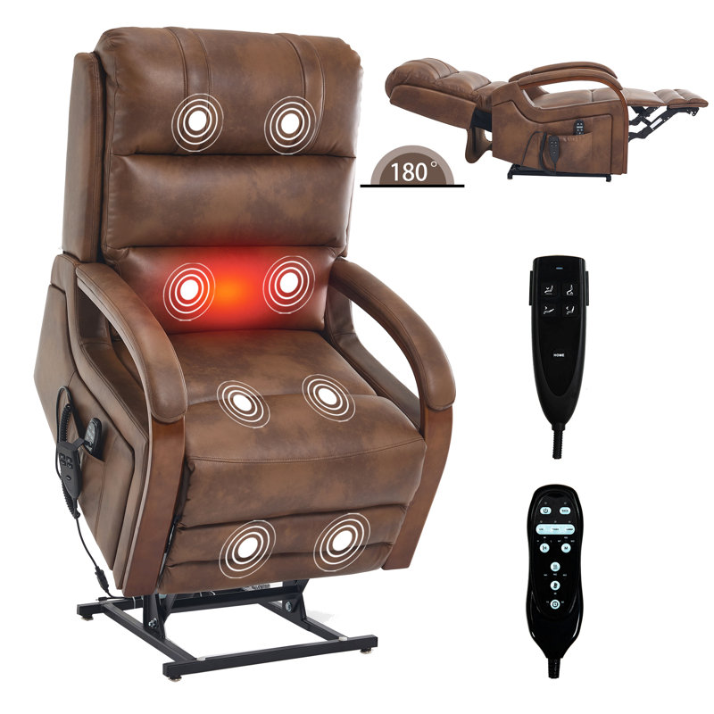 Power Leatheraire Lift Recliner Chair Dual Motor Infinite Position With Solid Wood Armrests, Heat Massage And Heavy Duty Motion Mechanism