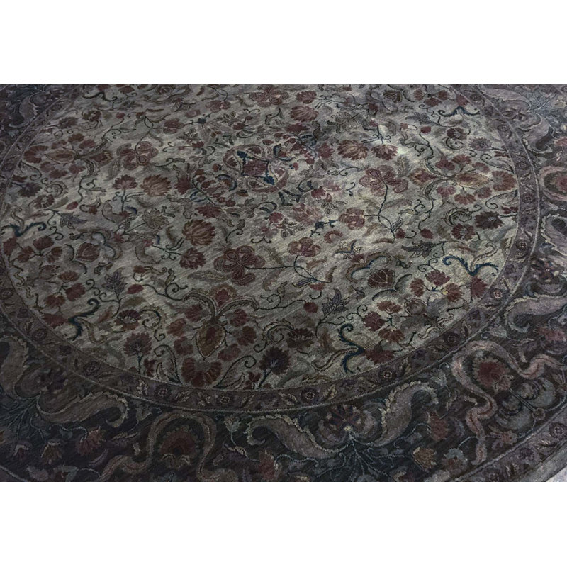 Tapis vert et brun noué à la main de haute qualité