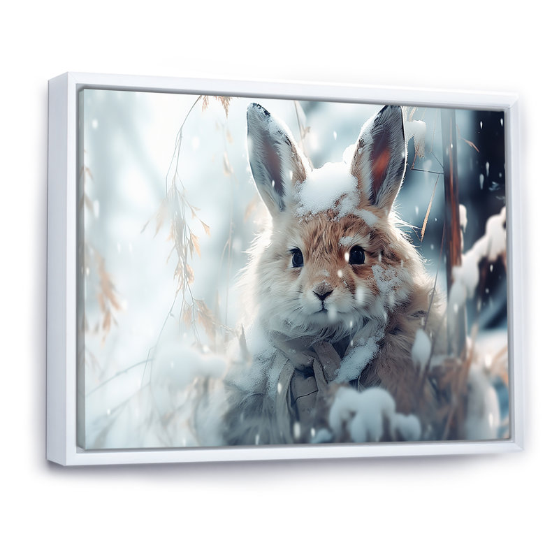 Frosty Bunny Winter Scenery - Winter Landscape, art mural, Cadre flottant blanc, H 30 po x l 40 po x P 1,5 po