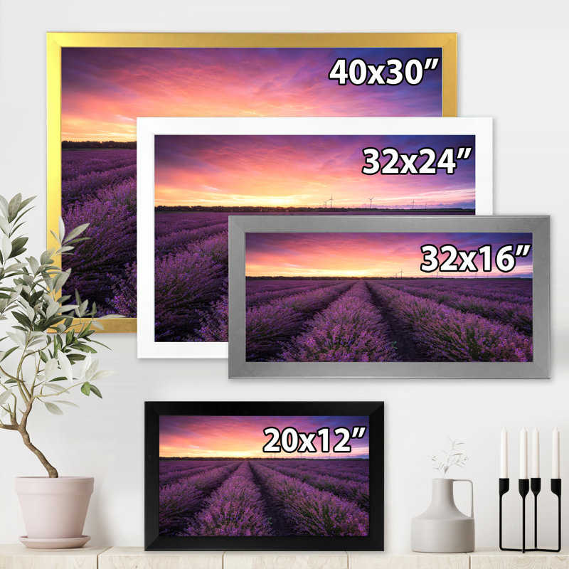Sunrise & Dramatic Clouds Over Lavender Field XIII - reproduction d'art sur toile, H 16 po x l 32 po x p 1 po, Noir