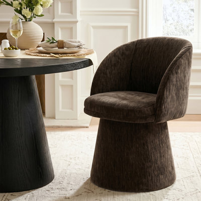 Modern Upholstered Swivel Dining Chair with Barrel Back and Pedestal Base