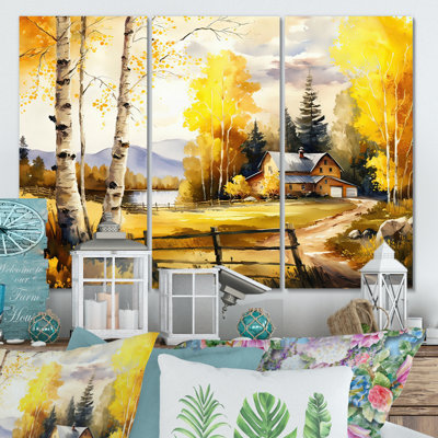 Yellow Barn In Spring III - Farmhouse Wall Art, ensemble d'art mural