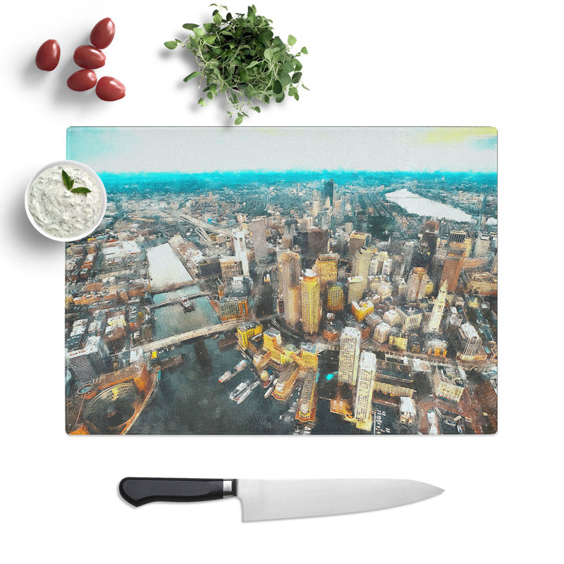 Tempered Glass Boston Massachusetts Chopping Board, 28.5 cm x 39 cm