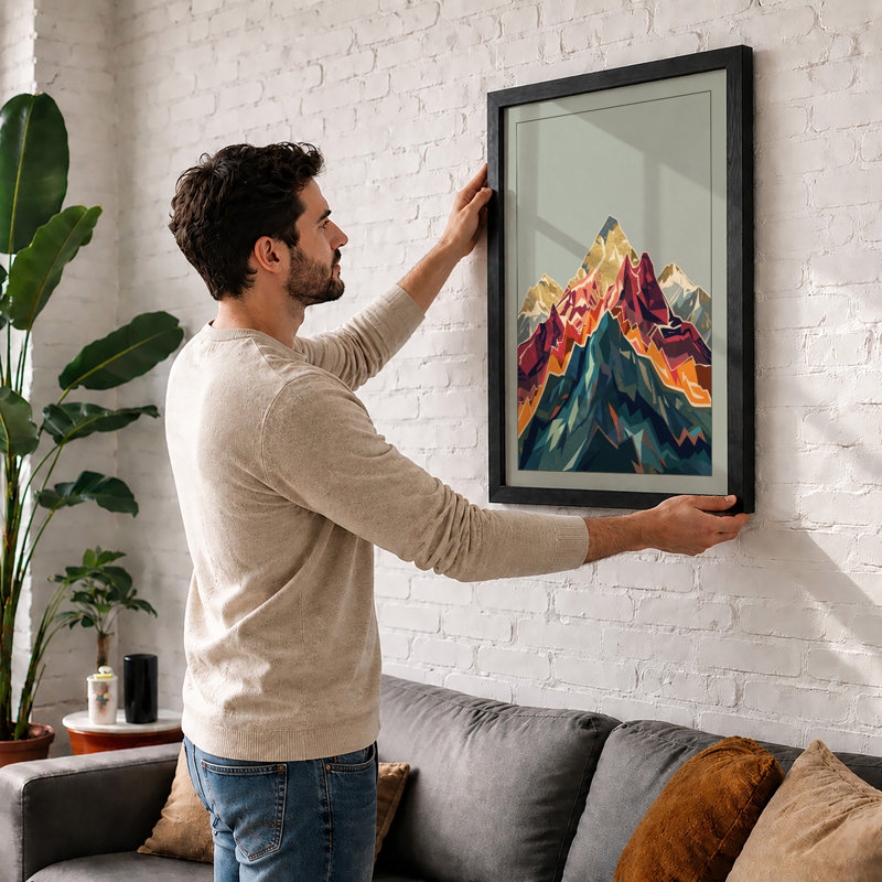 Mountain Peaks Geometric - Print, A1 - 84.1 x 59.4 cm, Black