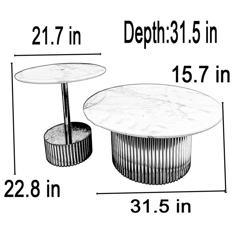 Table basse ronde en marbre avec base en métal argenté