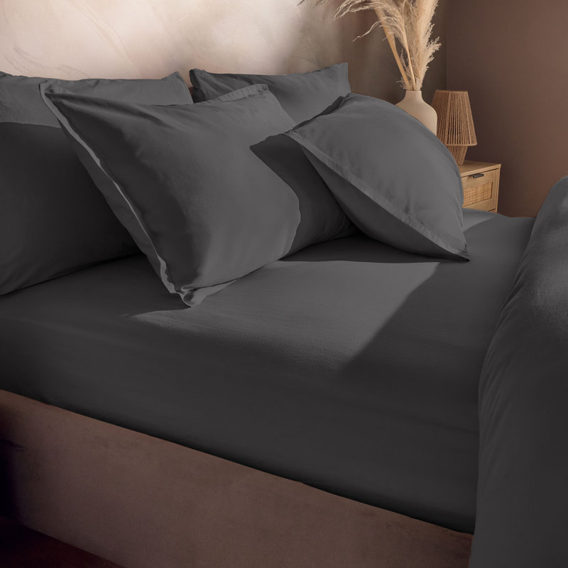 Silentnight Washed Cotton Rich Fitted Sheet, Charcoal, Double (4.6')