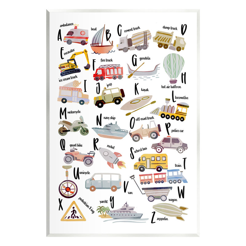 Art éducatif sur plaque, Alphabet automobile par Ziwei Li, Bois sans cadre, H 15 po x l 10 po x P 0,5 po