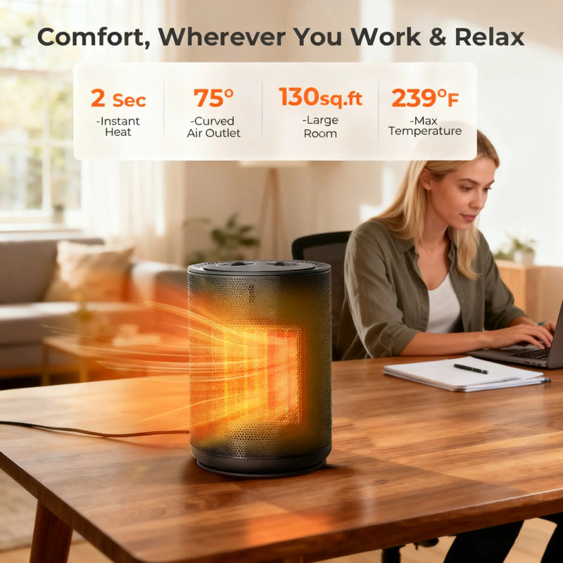 1500W Portable Electric Space Heater - Safe Quiet Operation With Thermostat, Overheat And Tip-Over Protection For Indoor Warmth