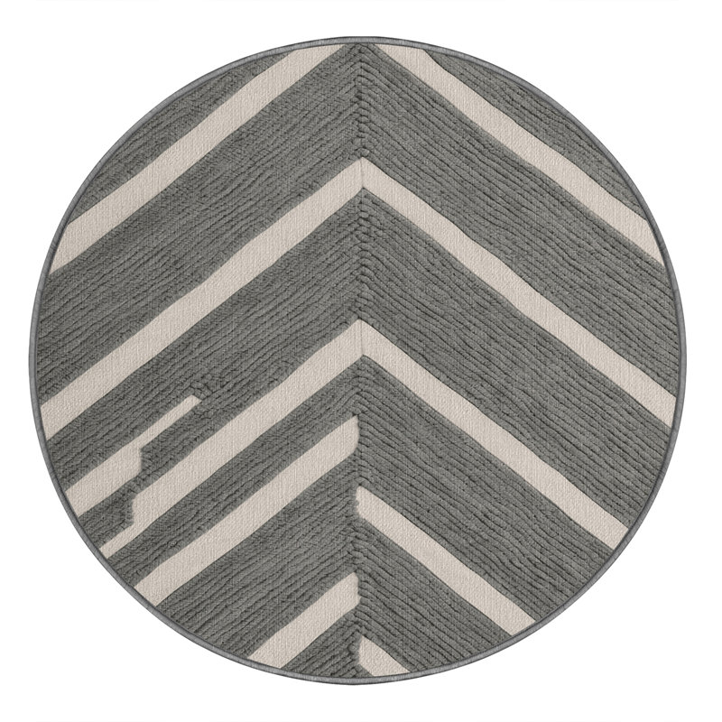 Washable Stone Light Gray Striped Area Rug, Round 3'