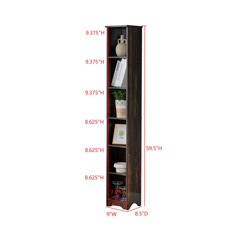 Auzie 6 -Tier Tall Narrow Storage Shelves Media Bookcase, Slim Freestanding Bookshelf, Perfect for Home Office and Living Room Storage