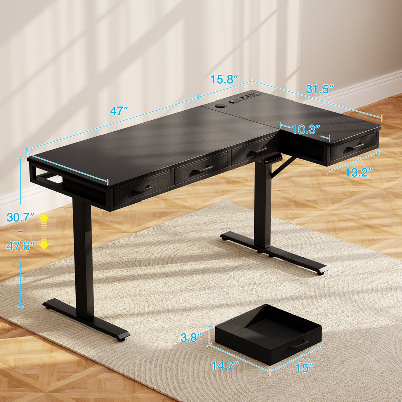 Electric Standing Desk With 4 Under-desk Drawers, Height-adjustable Desk With Built-in Power Outlets,standing Desk With Reversible Structure,home Office Desk With Hidden Desk-mounted Cable Management Tray