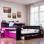 Lit de jour Modern Gaming avec bureau intégré, bandes lumineuses, station de charge intégrée, 3 tiroirs de rangement et tablettes de rangement-935905040-935905054