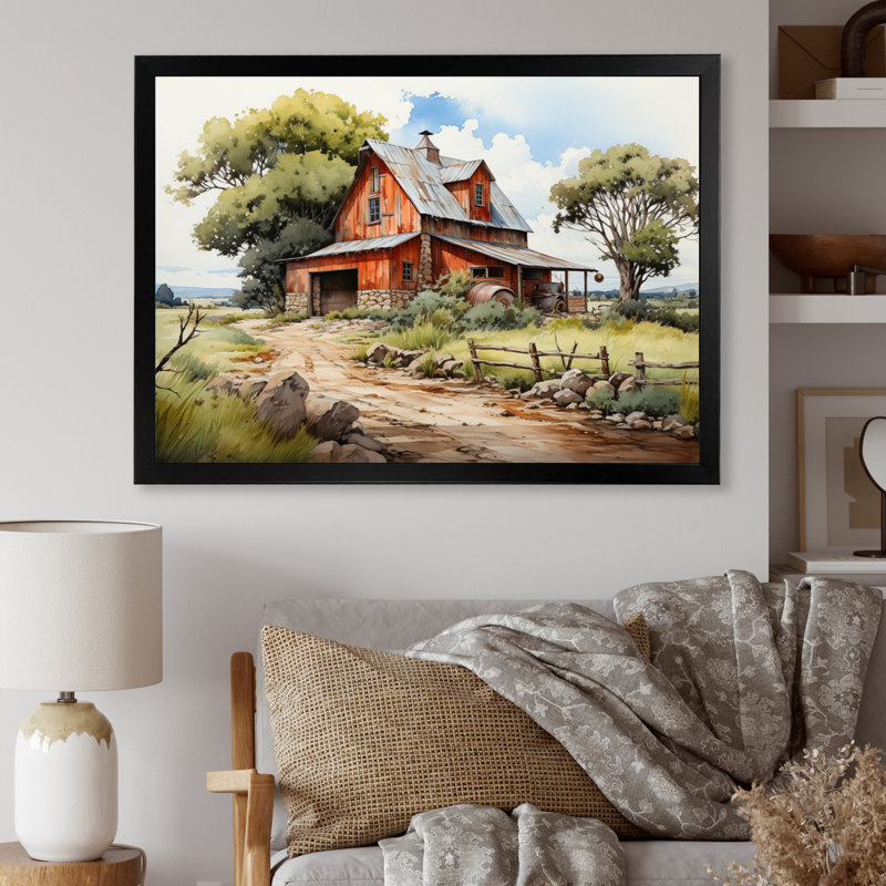 Paysage de ferme II - impression, H 34 po x l 44 po x P 1,5 po, Cadre simple noir