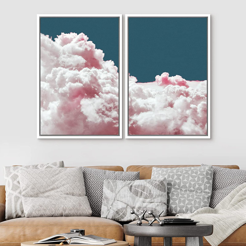 " SIGNLEADER Framed Canvas Print Wall Art Set Pink Cotton Candy Cloud Sky Landscape Nature Wilderness Photography Modern Art Chic Scenic Colorful for Living Room, Bedroom, Office " 2 Piece Art Graphic Art Print