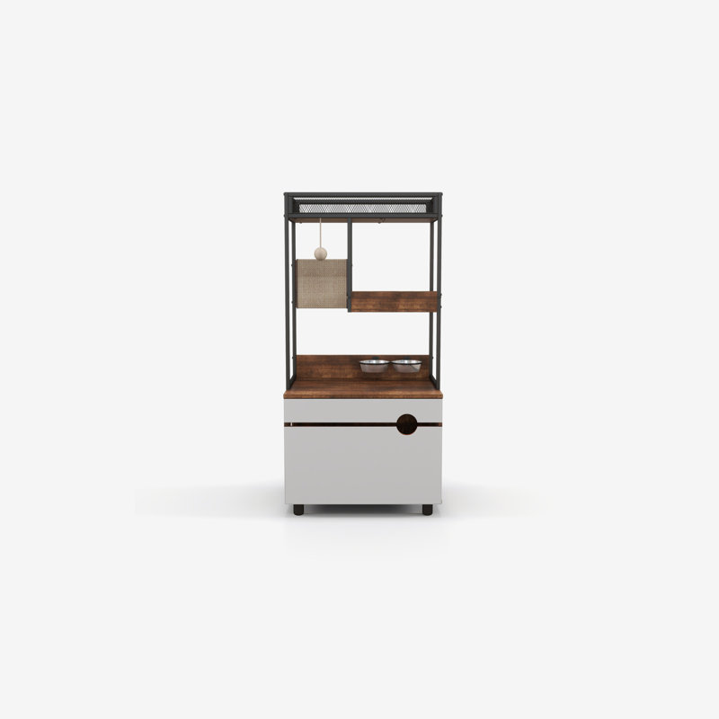 Multi-Function Cat Litter Box Fence with Cat Tree, Feeding Station and Scratching Pad, 48.03'' H x 23.62'' W x 18.90'' D