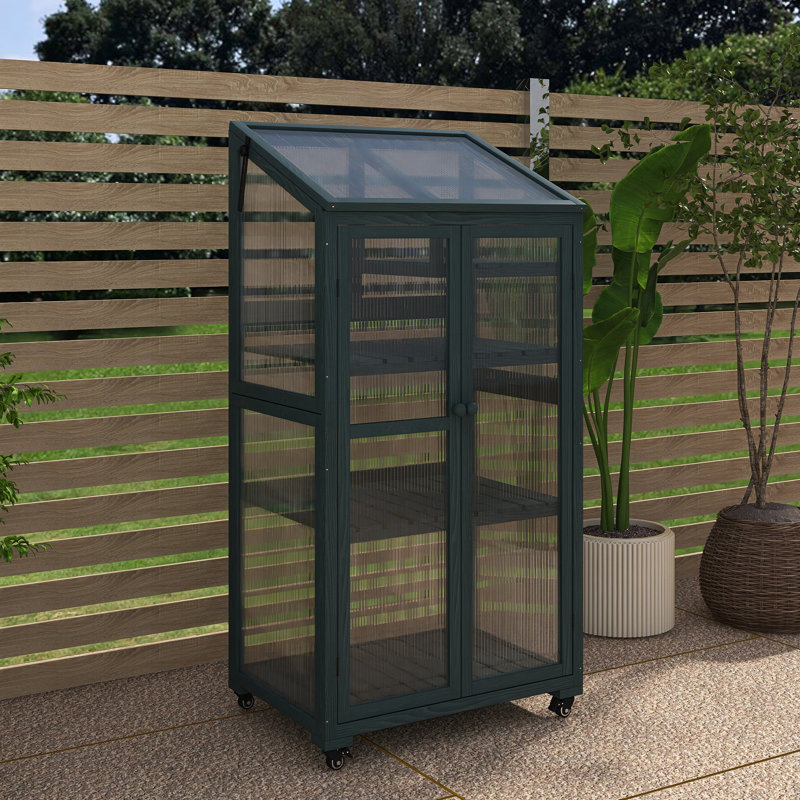 62 Inch Height Wood Large Greenhouse, Green