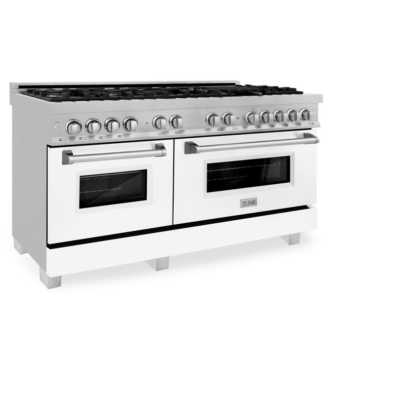 ZLINE 60" Legacy Dual Fuel Range, Satin Stainless Steel and White Matte
