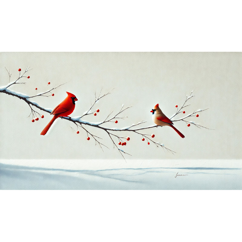 «Winter Cardinals on Snowy Branch», impression sur toile tendue, H 20 po x l 36 po