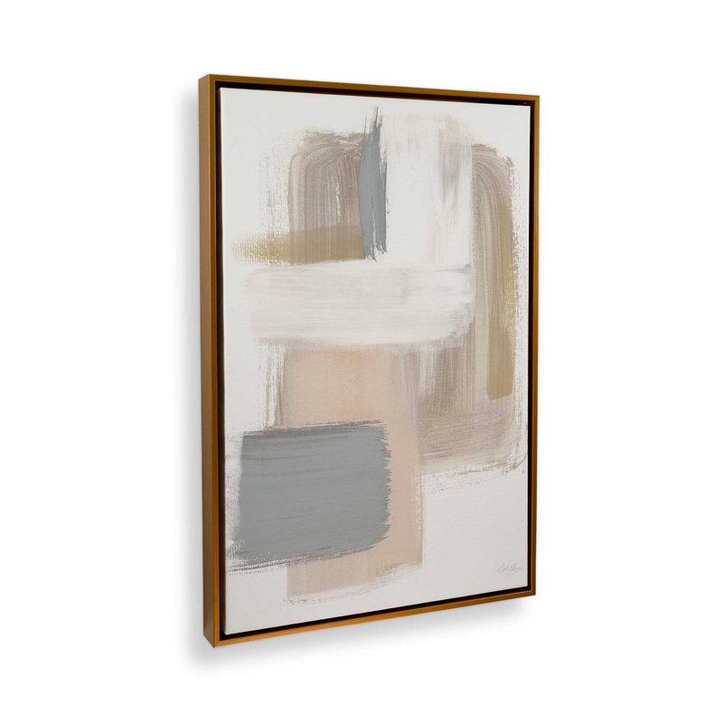 «Beige Ballet V1» sur papier, Toile polie avec cadre flottant doré, H 36,75 po x l 24,75 po x P 1,75 po