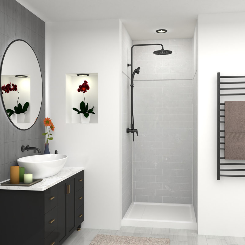 Lunar Gray Solid Surface Subway Tile Shower Wall Kit