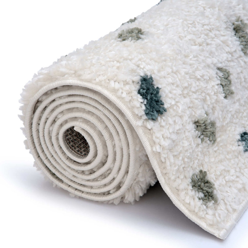 Moodi Modern Shaggy Area Rug Abstract Speckled Design, Off-White Green/Teal, Rectangle 200 x 290 cm