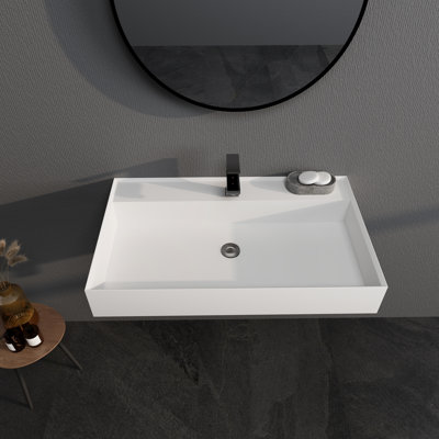 31-1/2'' X 19'' Stone Resin Bathroom Sink Wall-Mounted Vessel Sink With Faucet Hole