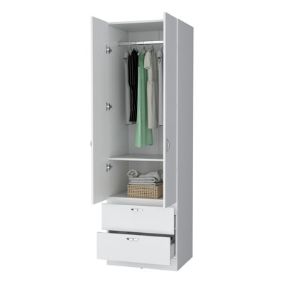 White 2-Door 2-Drawer Wardrobe