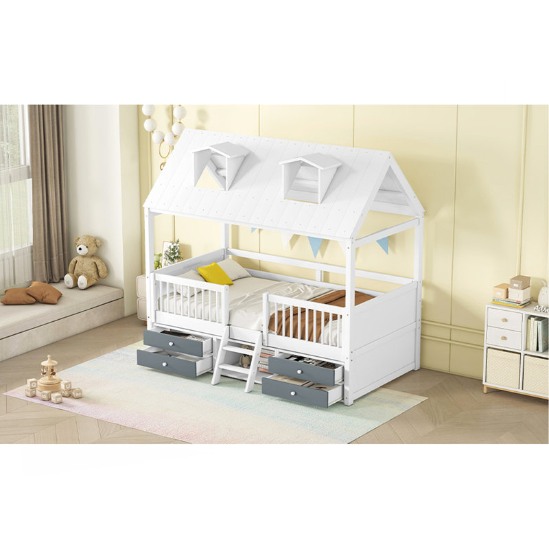 Structure de lit simple en bois, blanc, Twin, White