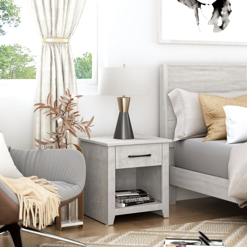 Walter 20.3" 1 Drawer Nightstand, Dusty Gray Oak