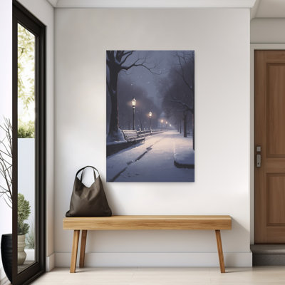 «Snowy Winter Night Peaceful Serene Tranquil City Landscape», art mural