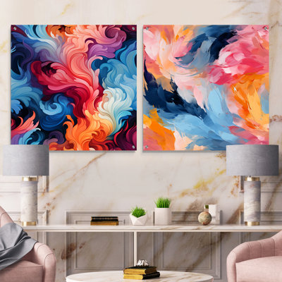 Pink And Blue Electric Swirls Infuse I - Abstract Acrylic Wall Art Glass Set Of 2