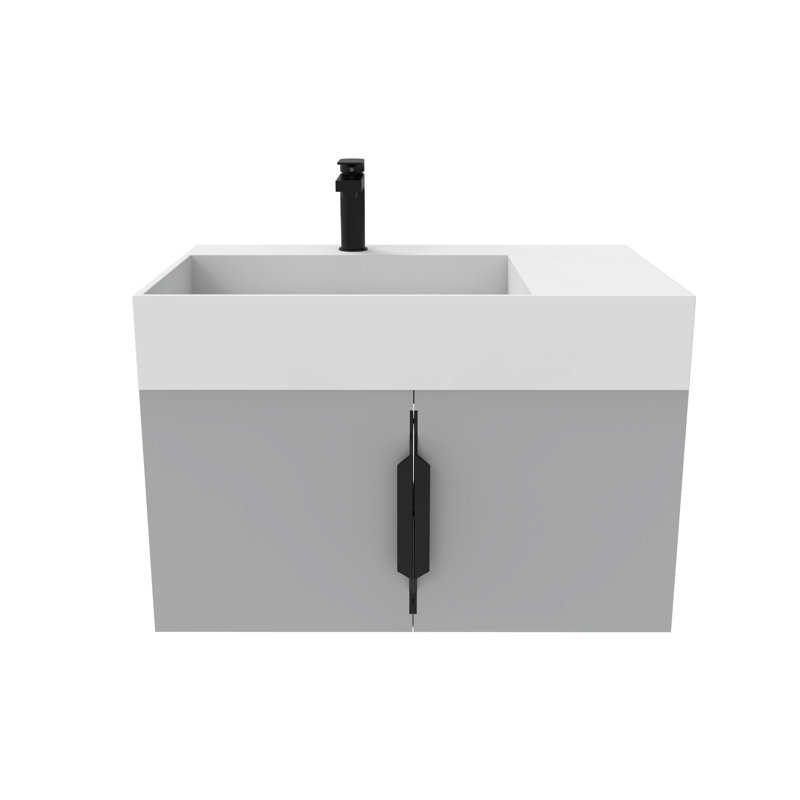 Ensemble de meuble-lavabo mural simple 30 po avec surface solide Amazon, Blanc, Gris, Noir