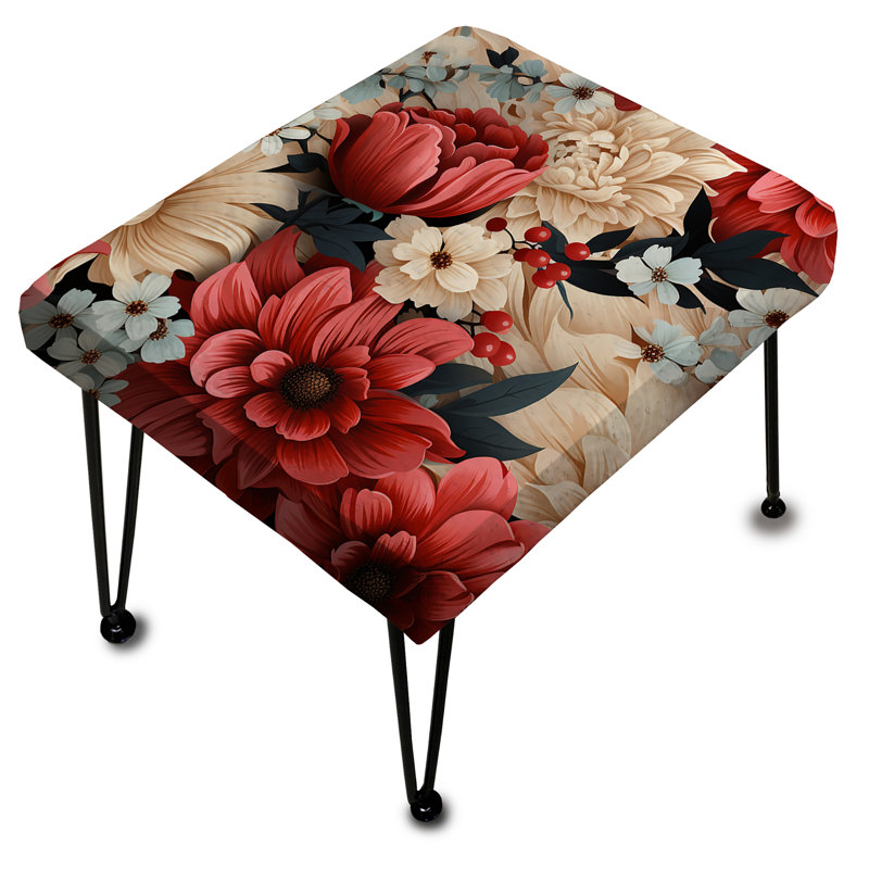Coral Gingham Charm Floral Pattern - Floral Rectangle Ottoman