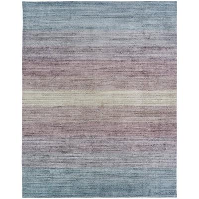 Tapis rose / bleu en laine / soie tissé à la main Macclesfield
